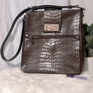 Luis Steven Leather Crocodile Pattern Crossbody
